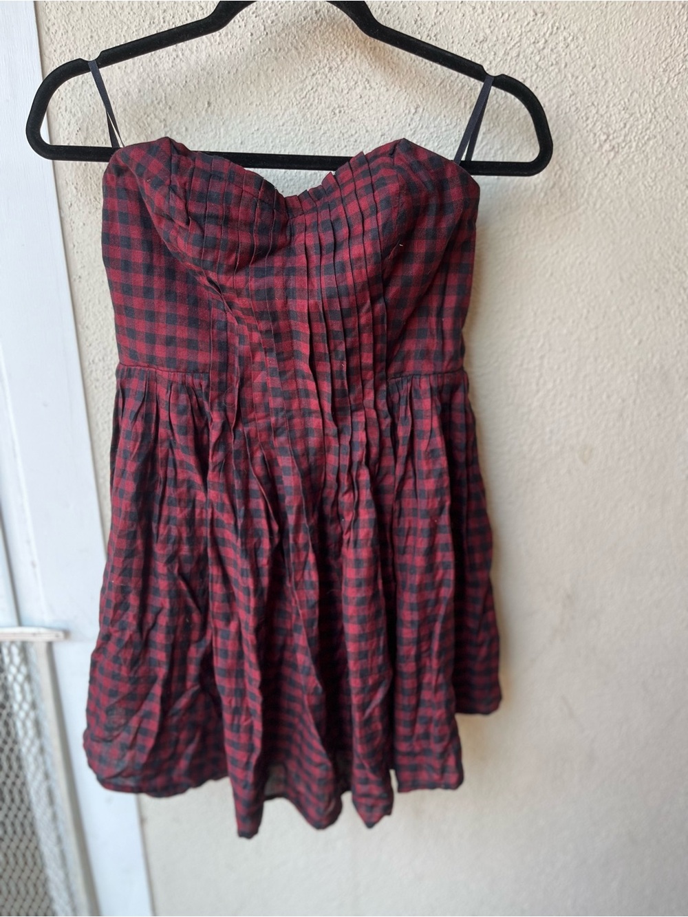 Kimchi Blue Red and Black Plaid Strapless Fit-and-Flare Camisole